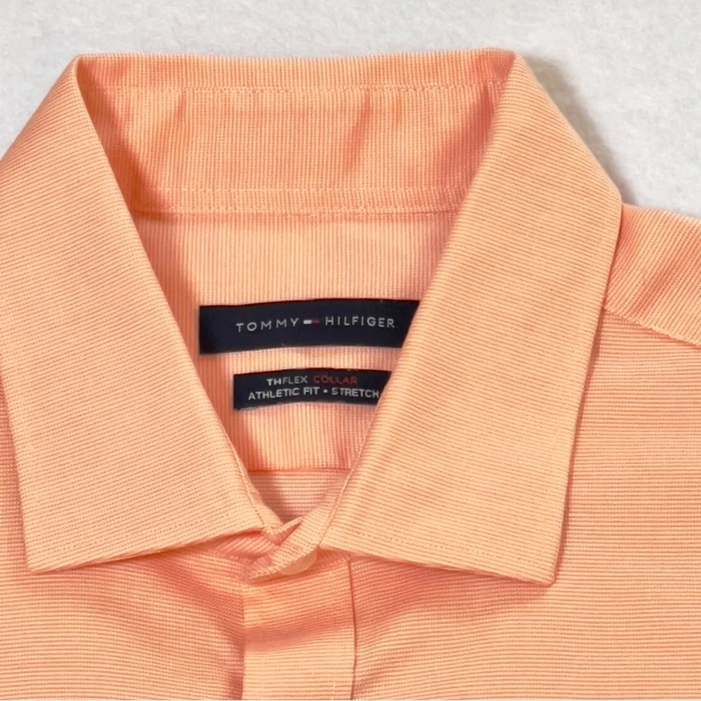 Tommy Hilfiger THFlex Athletic Fit Dress Shirt XL Peach Coral Button Front - Picture 4 of 13